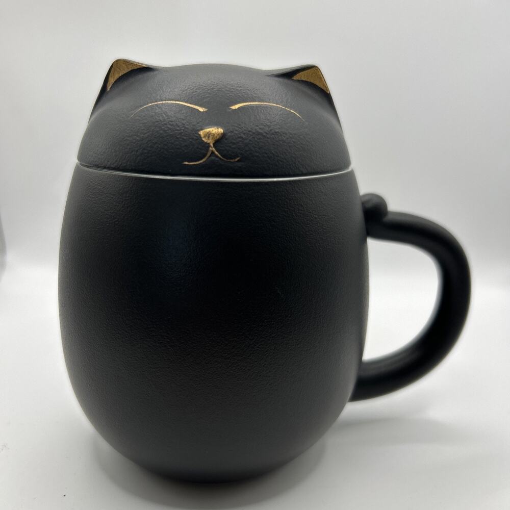 Ceramic Tea Mug with Infuser and Lid, Cute Cat Tea Cup with Filter for Steeping
